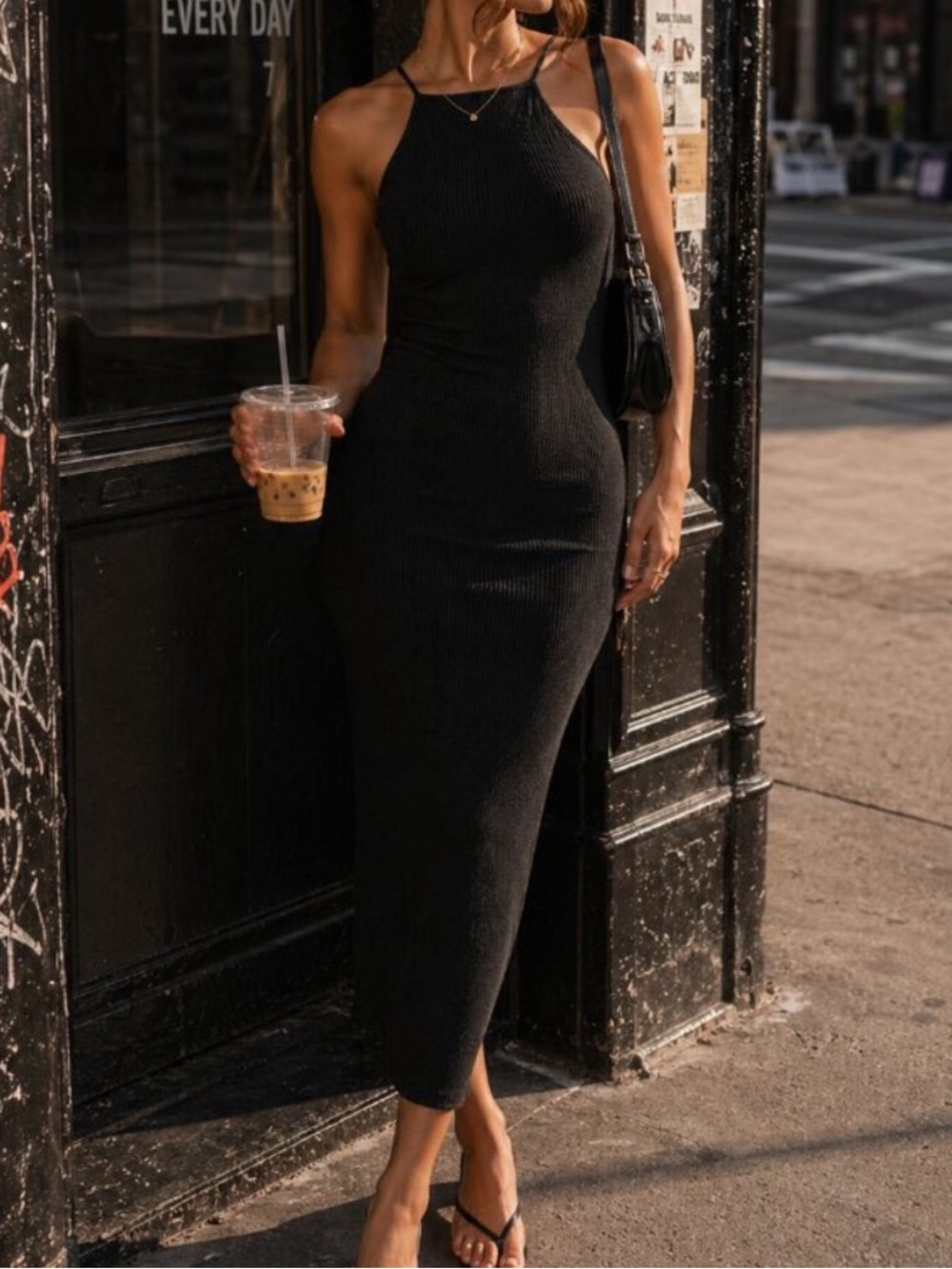 Zara Black Halter Maxi Dress Open Back Bodycon Fitted M